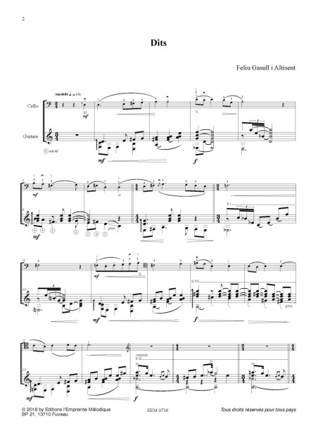 Feliu Gasull i Altisent - suite per a violoncel i guitarra