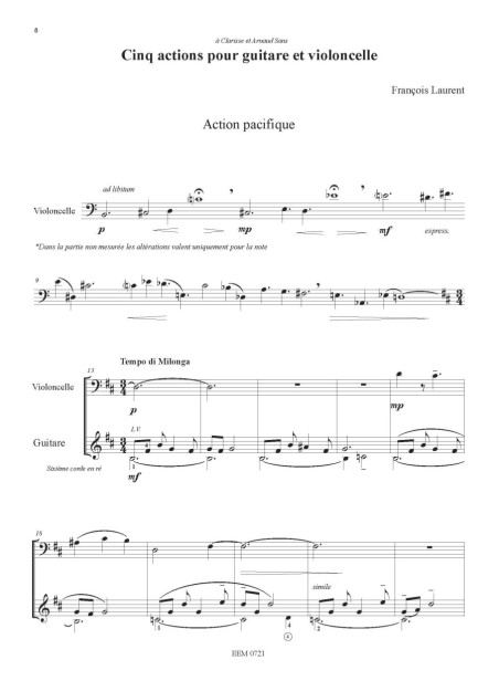 François Laurent - Cinq Actions pour guitare et violoncelle