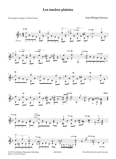 Jean-Philippe Rameau - trois pièces pour guitare PDF