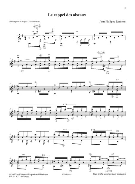 Jean-Philippe Rameau - Quatre pièces pour guitare
